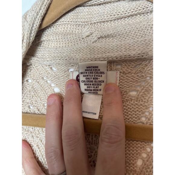 Beige Cardigan Womens Small Short Sleeve Sweater Tan Knit Open Top Boho Shirt - Picture 6 of 11